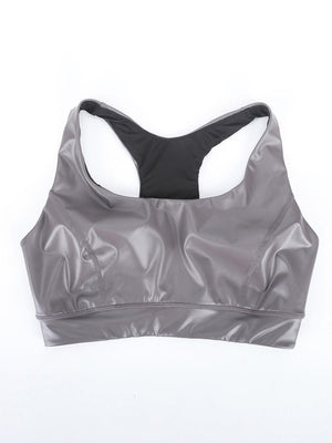 Wholesale Ultra Elasticity Silver Film Sauna Sport Bra with Removable cups