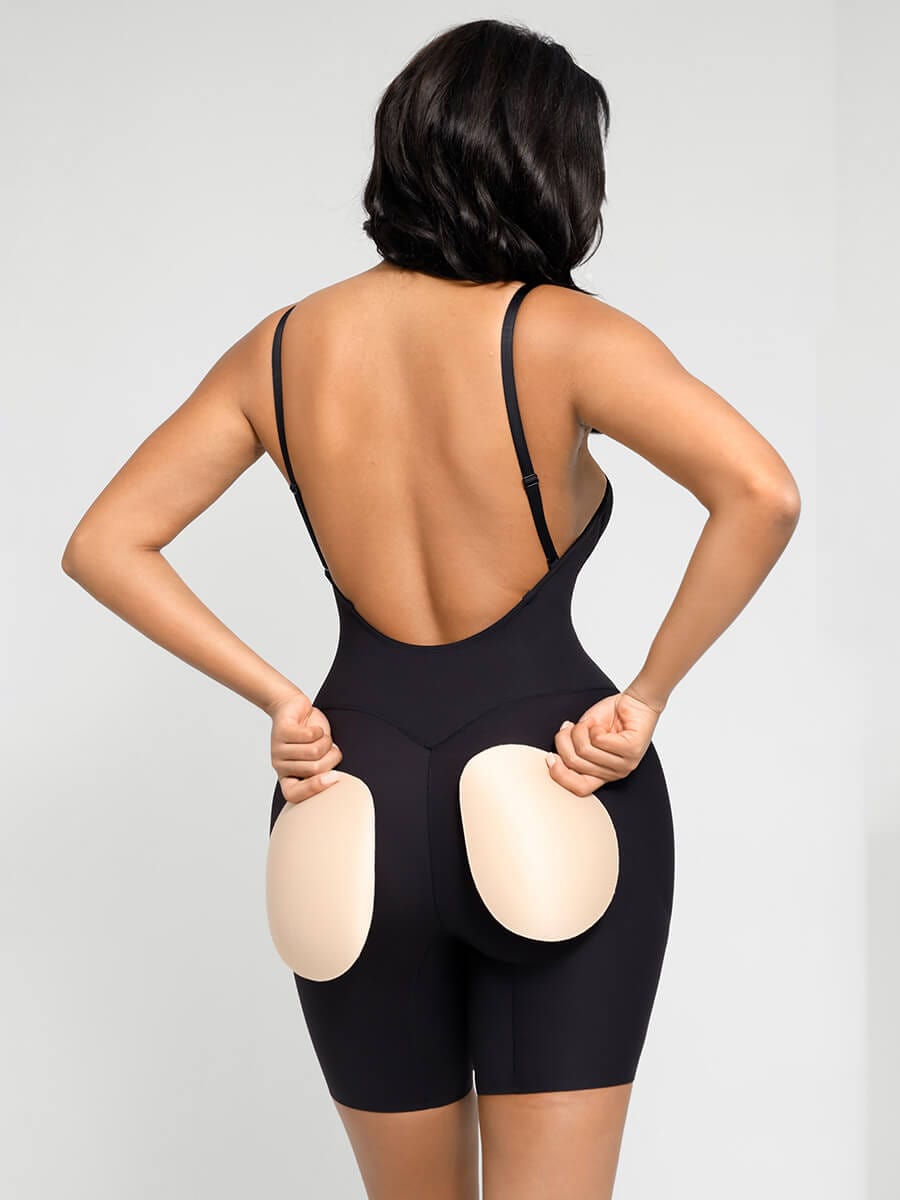 Wholesale Low-cut Back Body Shaper with Built-in Removable Fake Buttocks and Crotch Pads