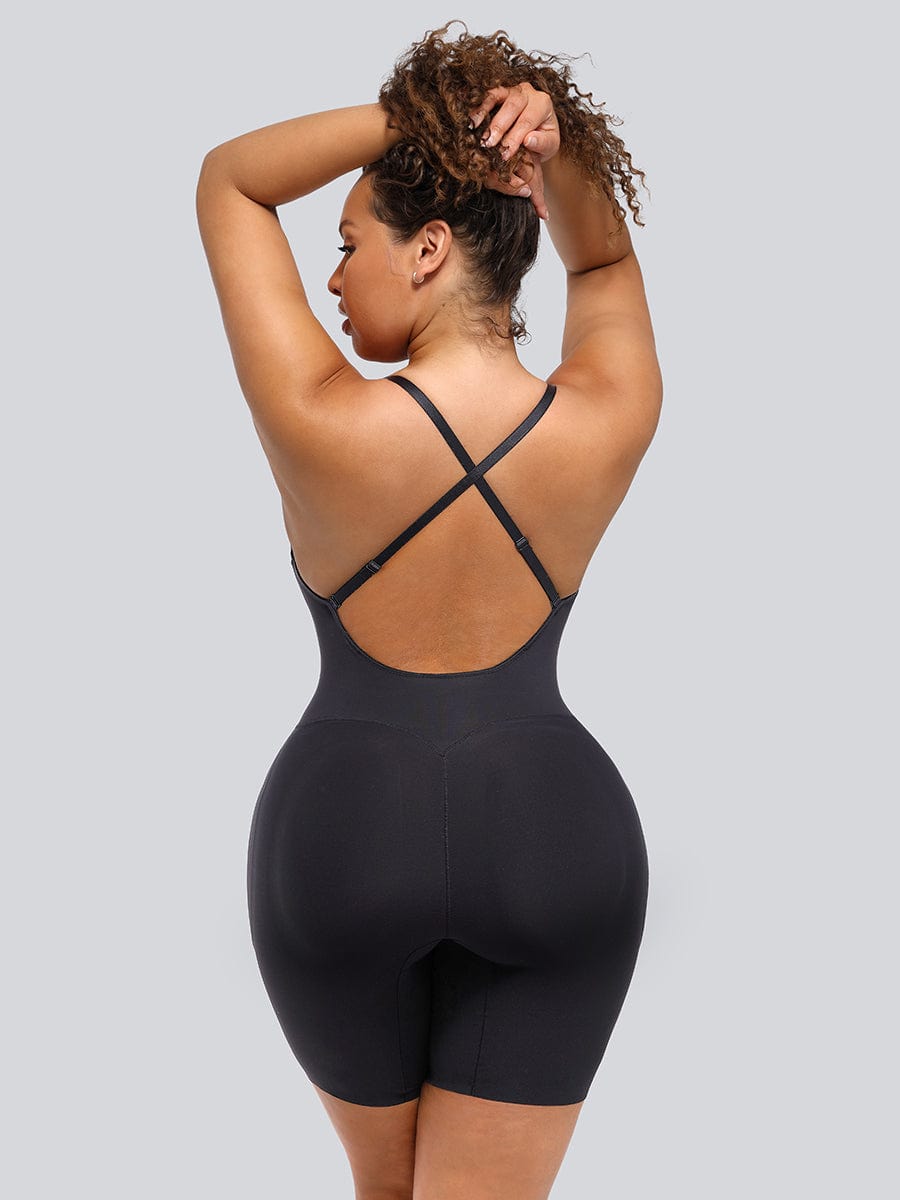 Wholesale Plunge Low-Back Mid-Thigh Shapewear With Removable Hip Pads