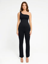 Wholesale Seamless Sloped Shoulders Shaping Jumpsuit with Flared Legs