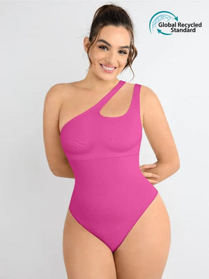 Wholesale One-shoulder Cut Out Waist and Abdomen Compression Shapewear Bodysuit