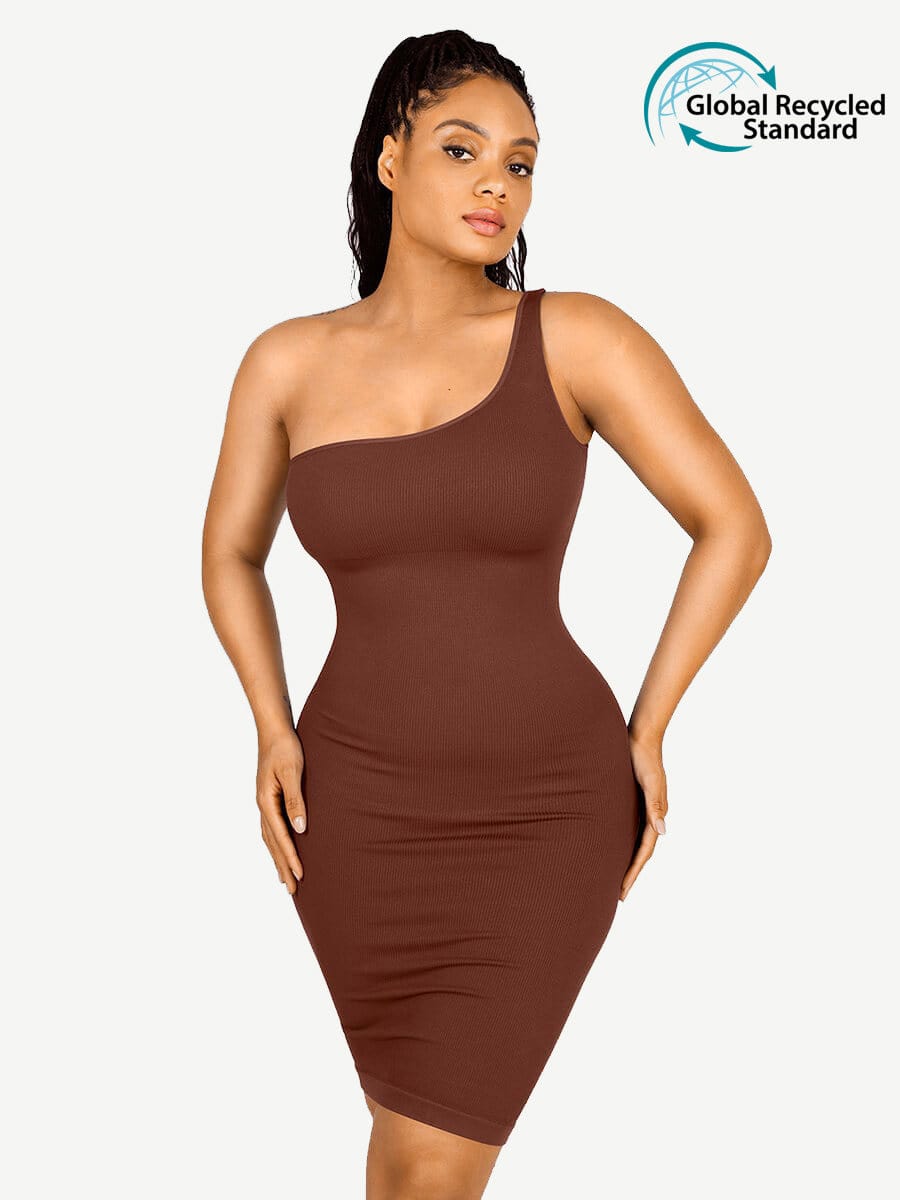 Wholesale 🌿Seamless Eco-friendly One-shoulder Slanted Neck Waist Trimming Shaper Dress