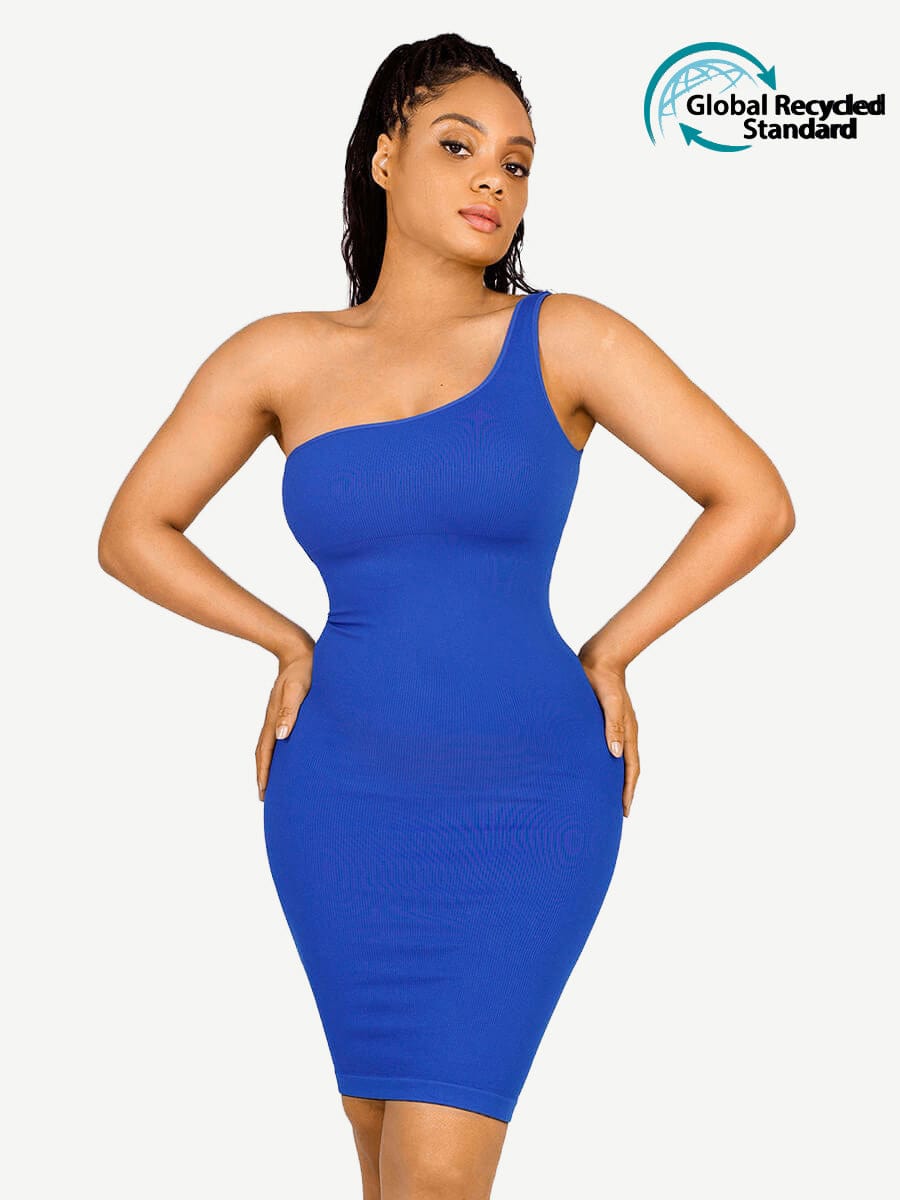 Wholesale 🌿Seamless Eco-friendly One-shoulder Slanted Neck Waist Trimming Shaper Dress