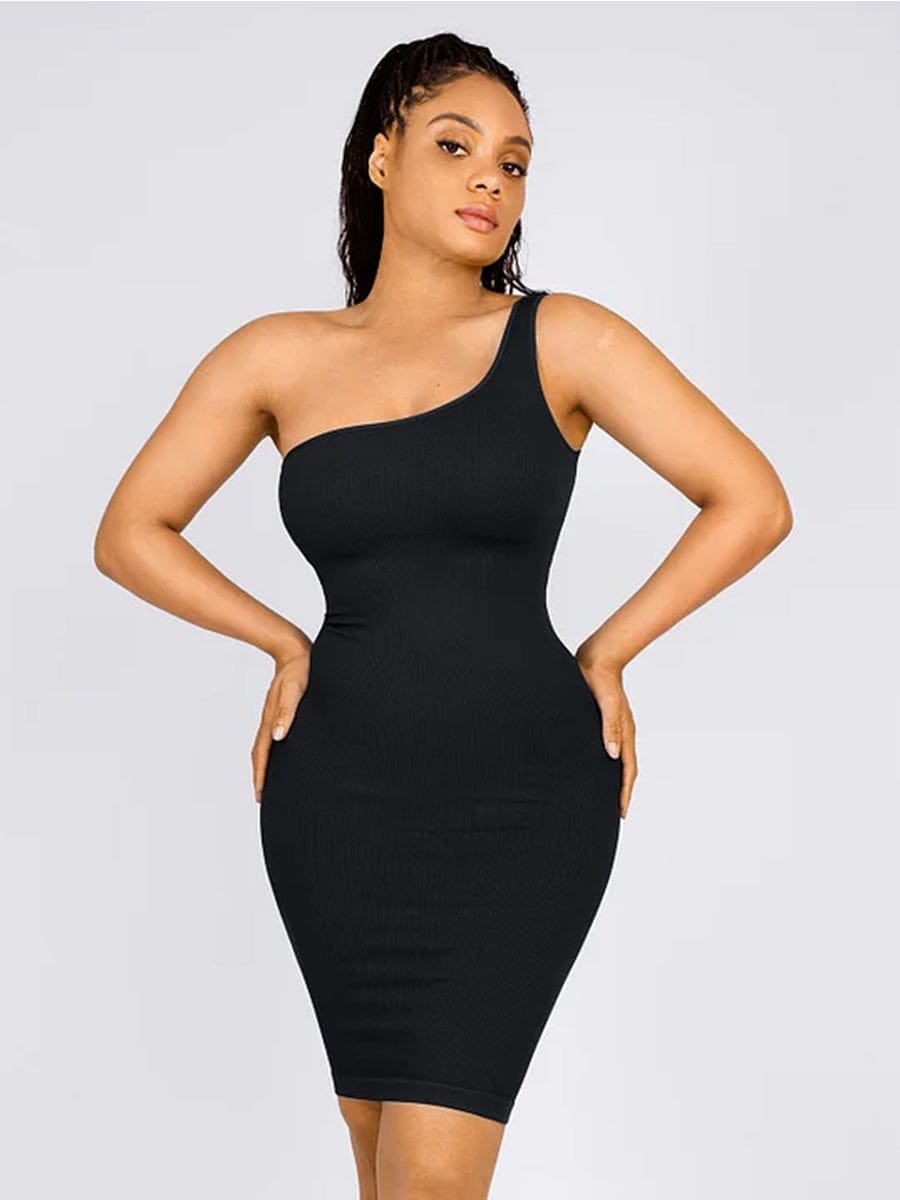 Wholesale 🌿Seamless Eco-friendly One-shoulder Slanted Neck Waist Trimming Shaper Dress