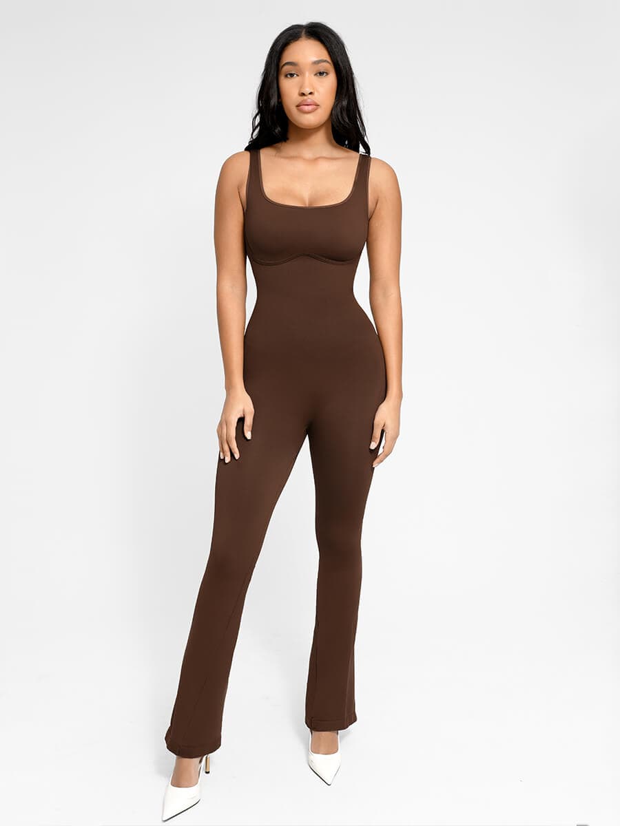 Wholesale Seamless Square Neck U-Back Flared Jumpsuit