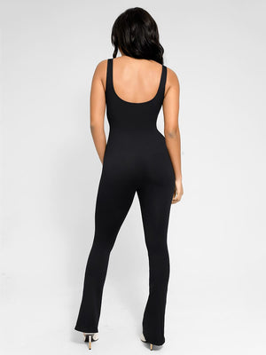 Wholesale Seamless Square Neck U-Back Flared Jumpsuit