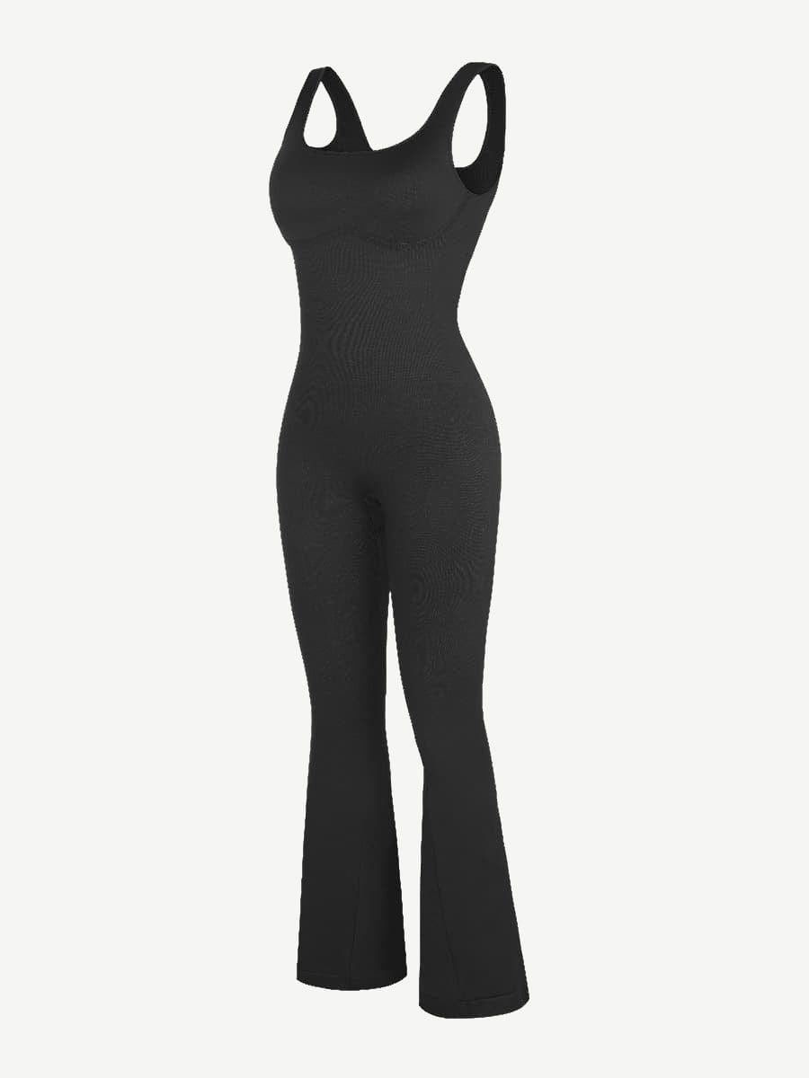 Wholesale Seamless Square Neck U-Back Flared Jumpsuit