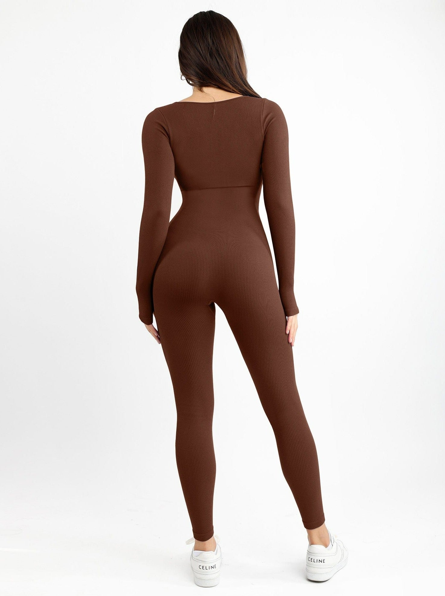 Wholesale Seamless Thumb Hole Square Neck Long Sleeve Jumpsuit