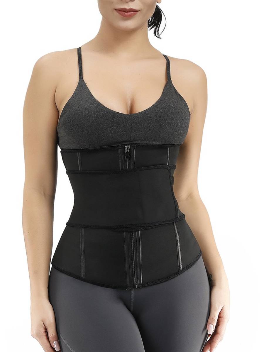 Remarkable Black Double Layer 7 Steel Boned Waist Trainer Plus Size