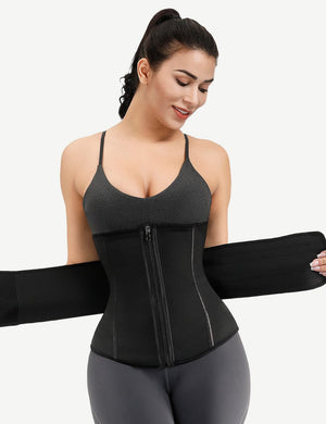 Remarkable Black Double Layer 7 Steel Boned Waist Trainer Plus Size